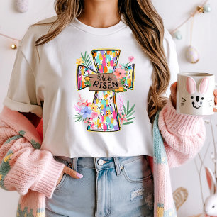 Han är Risen Påsk Blommigt Kor Tee, Påsk Boho T Shirt