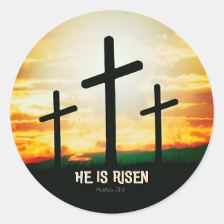 HAN ÄR RISEN - PÅSK ILLUSTRATION RUNT KLISTERMÄRKE