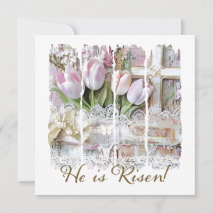 Han är Risen Påsk Kor Christian Vintage Blommigt Inbjudningar