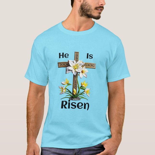 Han är Risen Påsk Kor Lilies Christian T Shirt (Framsida)