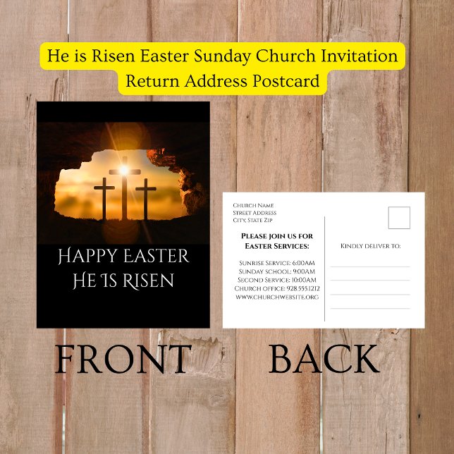 Han är Risen Påsk Söndag Church bjudande Helg Vykort (He is Risen Easter Sunday Church Invitation Postcards)