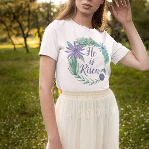 Han är Risen Religiösa Blommigt Christian T Shirt