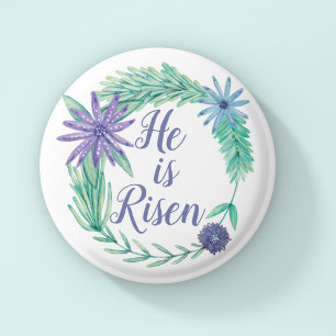 Han är Risen Religiösa Påsk Blommigt Knapp