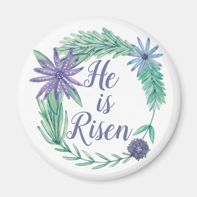 Han är Risen Religiösa Påsk Blommigt Magnet (Framsidan)