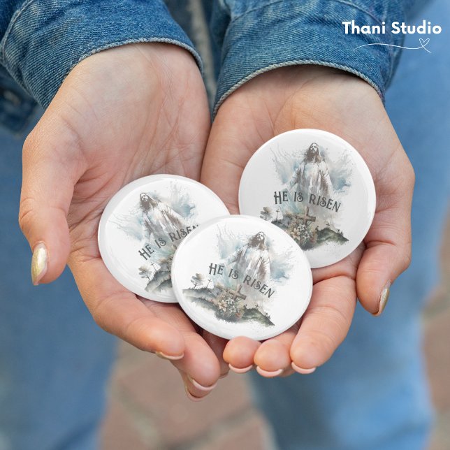 Han är Risen Religiösa Påsk Christian Kor Knapp (Skapare uppladdad)