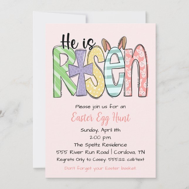 Han är Risen Religiösa Påskägg Hunt-inbjudan Julkort (Framsida)