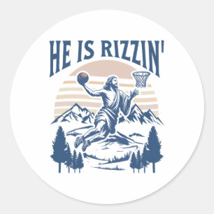 Han är Risen Rizzin'Påsk Jesus Christian Faith B Runt Klistermärke