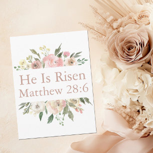 Han är Risen Rosa Blommigt Religiösa Påsk Vykort