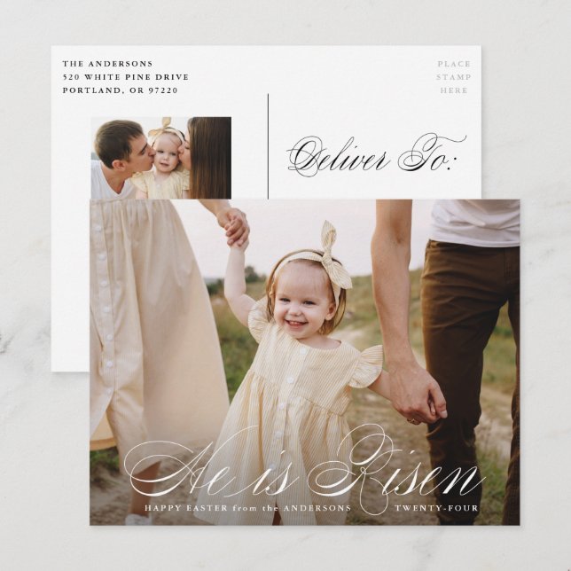 Han är Risen Script Påsk Photo Helg Vykort (Fram/baksida)