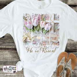 Han är Risen Tulip Kor Christian Vintage Womens T Shirt