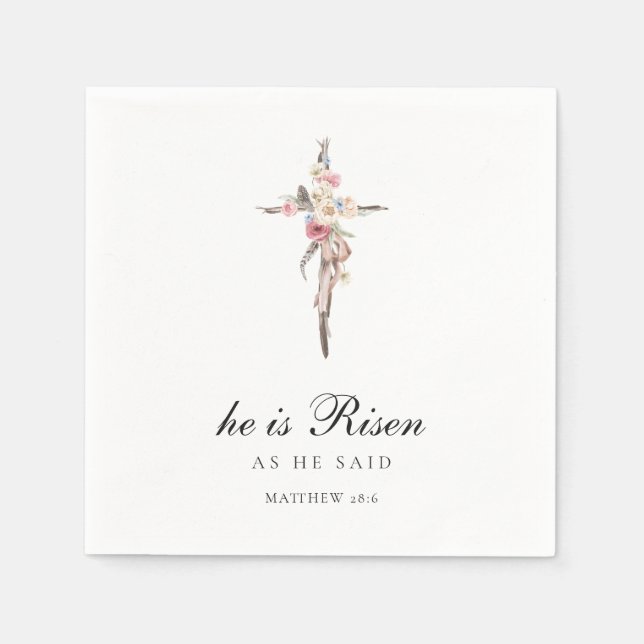 Han är Risen | Vattenfärgen Rosa Blommigt Kor Påsk Pappersservett (Framsidan)