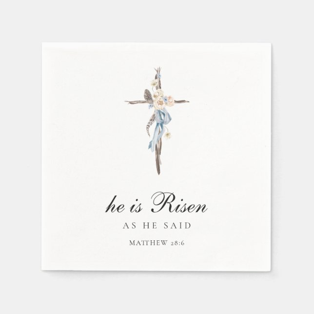 Han är Risen | Vattenfärgsblåa Kor Påsk Napkins Pappersservett (Framsidan)