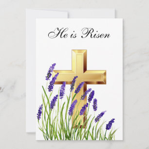 Han är Risen Watercolor Påsk Lavender Kor Inbjudningar