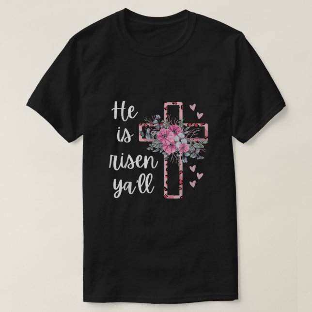 Han är Risen Yall Cheetah Kor Christian Faith Hap T Shirt (Design framsida)