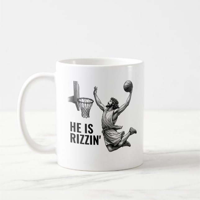 Han är Rizzin - Basket Jesus Rolig Jesus Meme Kaffemugg (Vänster)
