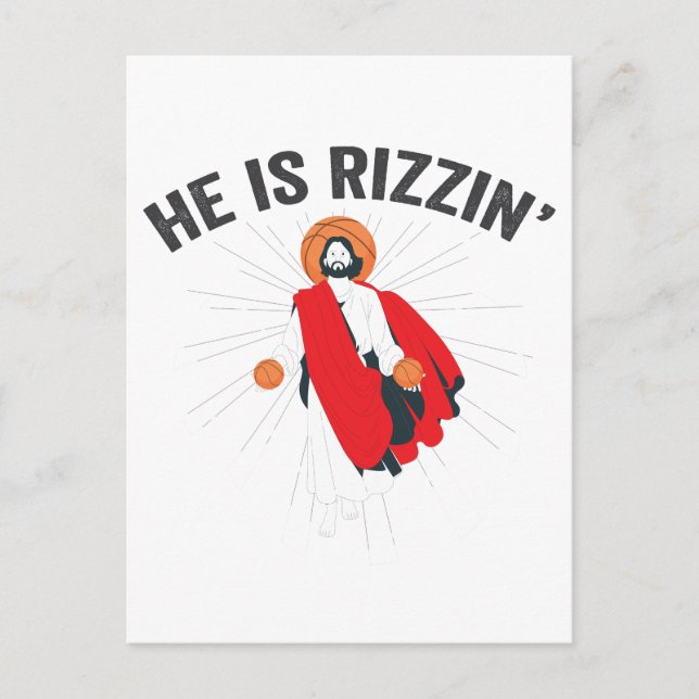 Han är Rizzin Funny GenZ Basketball Påsk Söndag Inbjudan Vykort (Framsida)