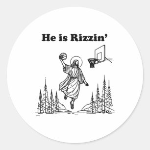 Han är Rizzin Funny Jesus Basketball Påsk Christi Runt Klistermärke