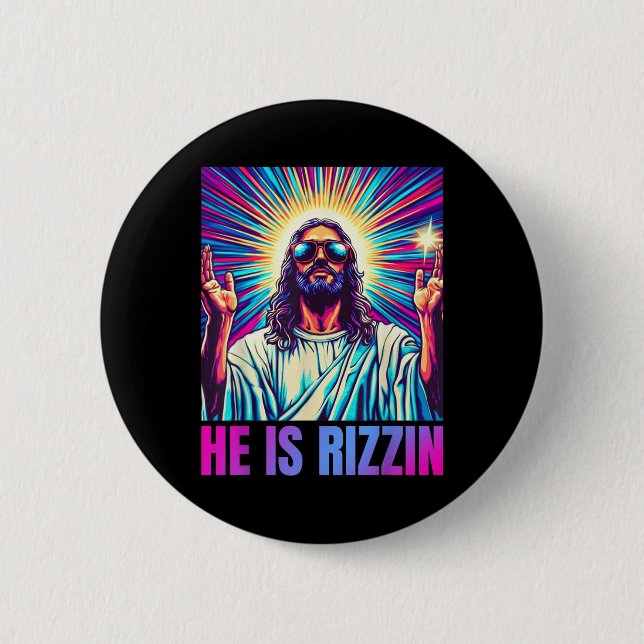 Han är Rizzin Funny Jesus Meme Christian Manar Boy Knapp (Framsida)