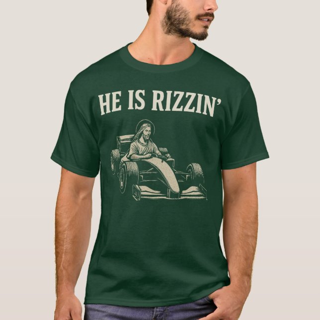 Han är Rizzin Funny Jesus Tävling Meme Påsk Tävla  T Shirt (Framsida)