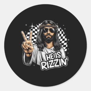 Han är Rizzin Jesus Christian Funny Glad påsk Hu Runt Klistermärke