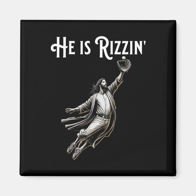 Han är Rizzin Jesus som spelar Baseball Roligt Spo Magnet (Framsidan)