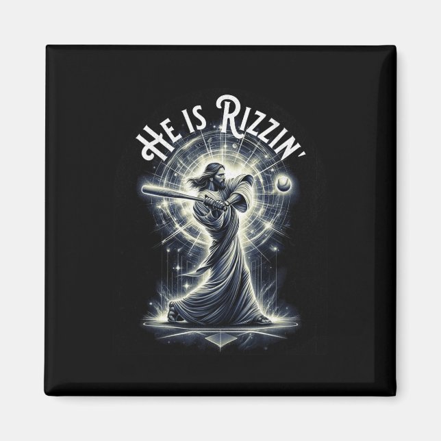 Han är Rizzin Jesus som spelar Baseball Roligt Spo Magnet (Framsidan)