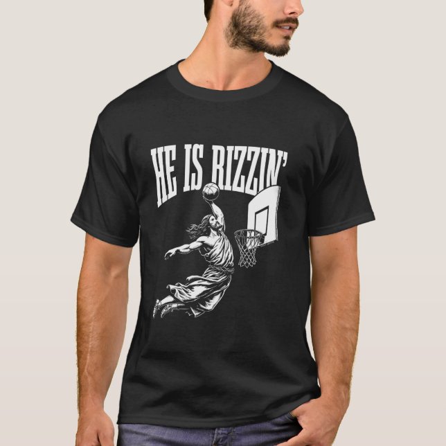 Han är Rizzin Lunde Jesus Basketball Meme Long Sle T Shirt (Framsida)