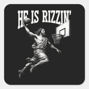 Han är Rizzin Lusnyj Jesus Basketball Påsk Dag Fyrkantigt Klistermärke
