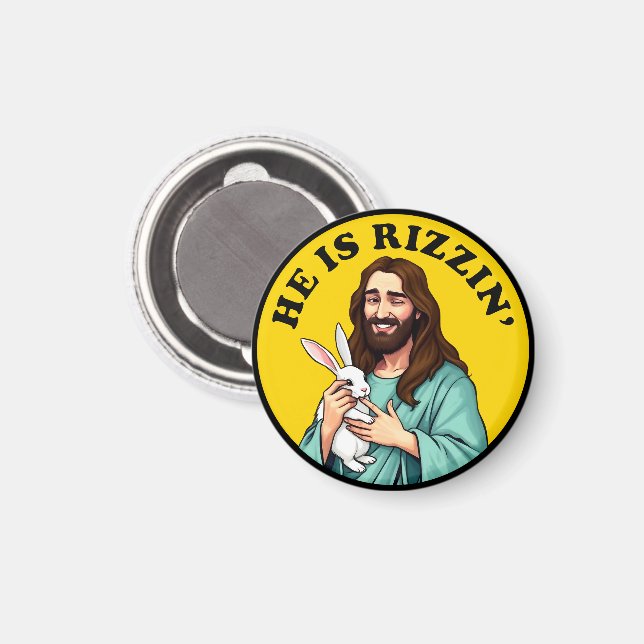 Han är Rizzin Lusnyj Jesus Christian Påsk Dag Magnet (Front/Back)