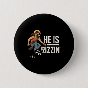 Han är Rizzin Meme Skateboard Jesus, Rolig Kristna Knapp