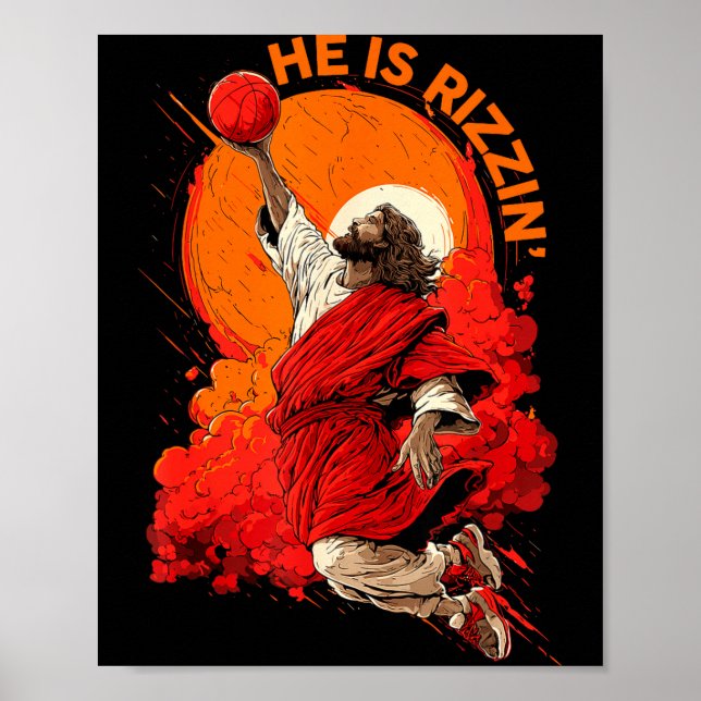 Han är Rizzin Rolig Jesus Basketboll Meme Påsk Ch Poster (Framsidan)