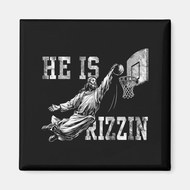 Han är Rizzin Rolig Kristet Basket Meme Påsk Magnet (Framsidan)