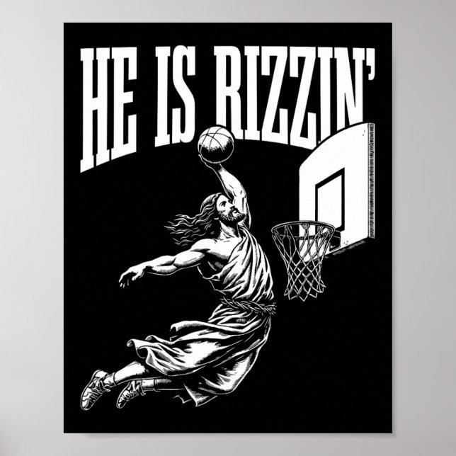 Han är Rizzin Roligt Jesus Basketball Memb Poster (Framsidan)