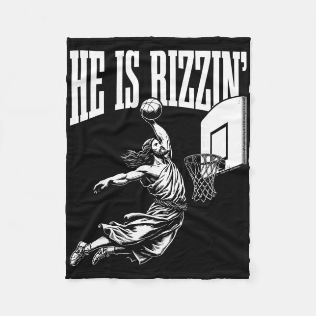 Han är Rizzin Rollig Jesus Basket Meme Påsk Ch Fleecefilt (Framsidan)