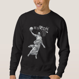 Han är Rizzin Rollig Jesus Basketboll Meme Retro P Lång Ärmad Tröja