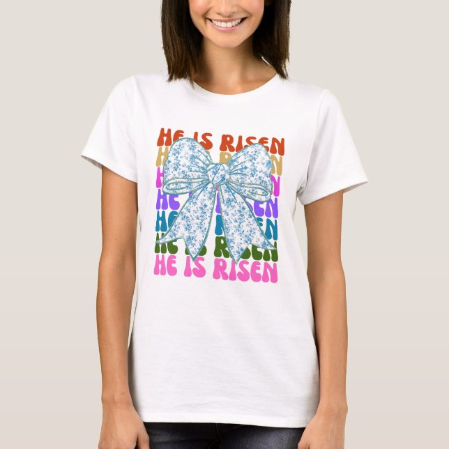 Han är Stiga upp Retro Blommigt Croquette Bow T Shirt (Framsida)