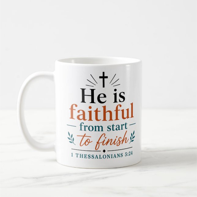 Han är trofast från början till slut Biblisk sanni Kaffemugg (Vänster)