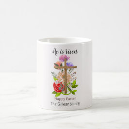 Han är upprest, blommigt Påsk-familjen, Religiösa Kaffemugg