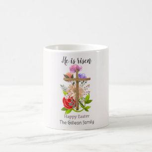 Han är upprest, blommigt Påsk-familjen, Religiösa Kaffemugg