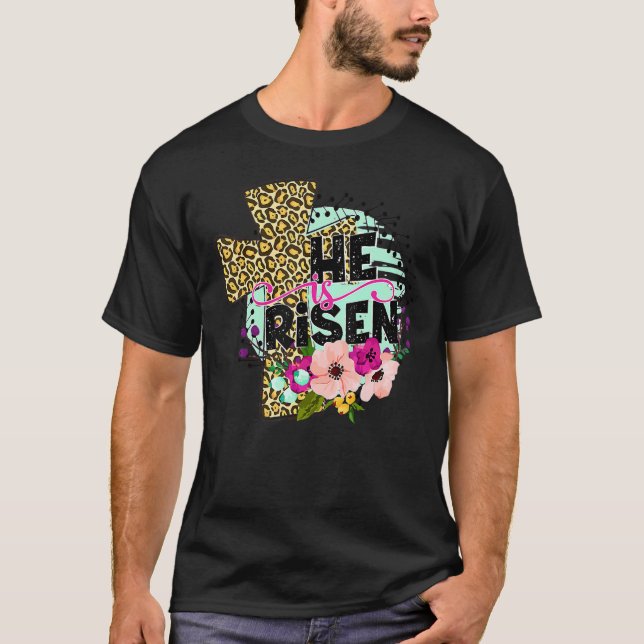 Han är upprest i Blommigt Kor Christian Jesus Lyck T Shirt (Framsida)