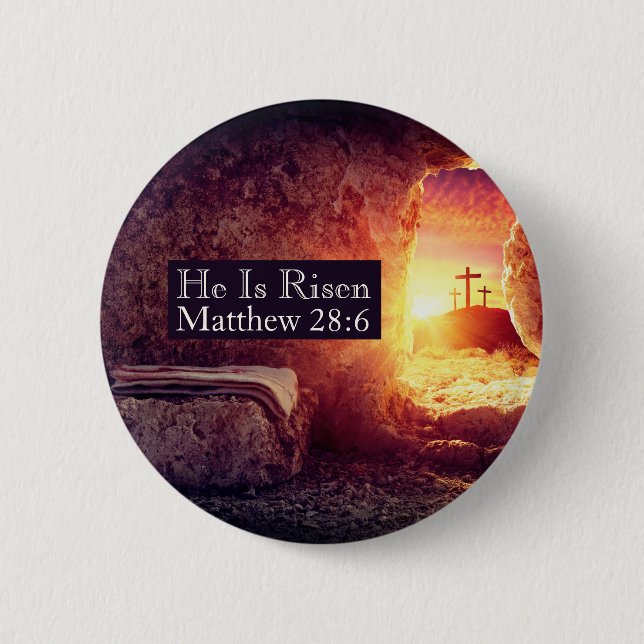 Han är upprest tre Kor tom Grav Påsk Knapp (Framsida)