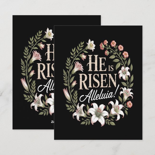 Han är uppstånden Alleluia Blommig Kristet Påsk Julkort (Fram/baksida)