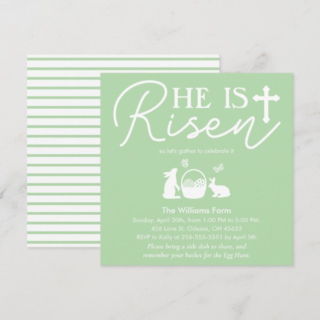 Han är Uppstånden Blekt Grön Påskinbjudan Inbjudningar (Fram/baksida)