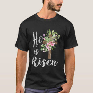 Han är Uppstånden Blommig Kors Glad Påsk 2023 T Shirt