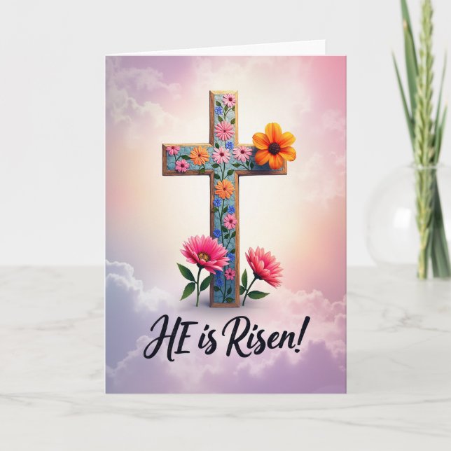 Han är Uppstånden Blommig Kors Kort (Framsida)