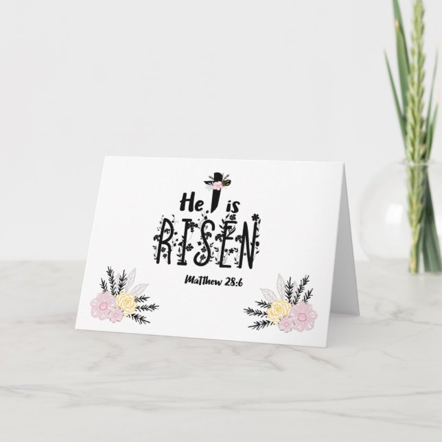 Han är Uppstånden Blommig Skrift Kort (Framsida)