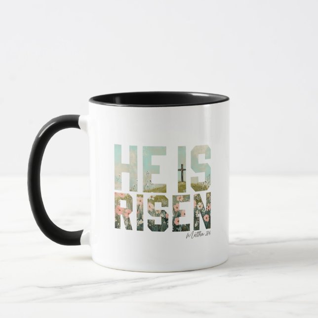 Han är Uppstånden Boho Påsk Kristen Jesus Mugg (Vänster)