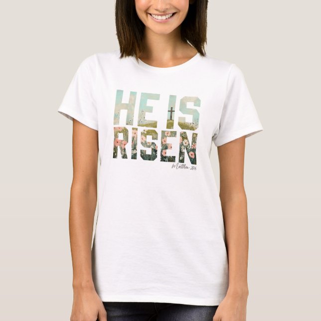 Han är Uppstånden Boho Påsk Kristen Jesus T Shirt (Framsida)