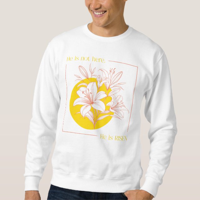 Han är UPPSTÅNDEN! - Coral + Yellow Lily Lång Ärmad Tröja (Framsida)