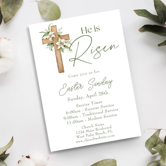 Han är Uppstånden Floral Cross Church Påskdagen Inbjudningar (Skapare uppladdad)